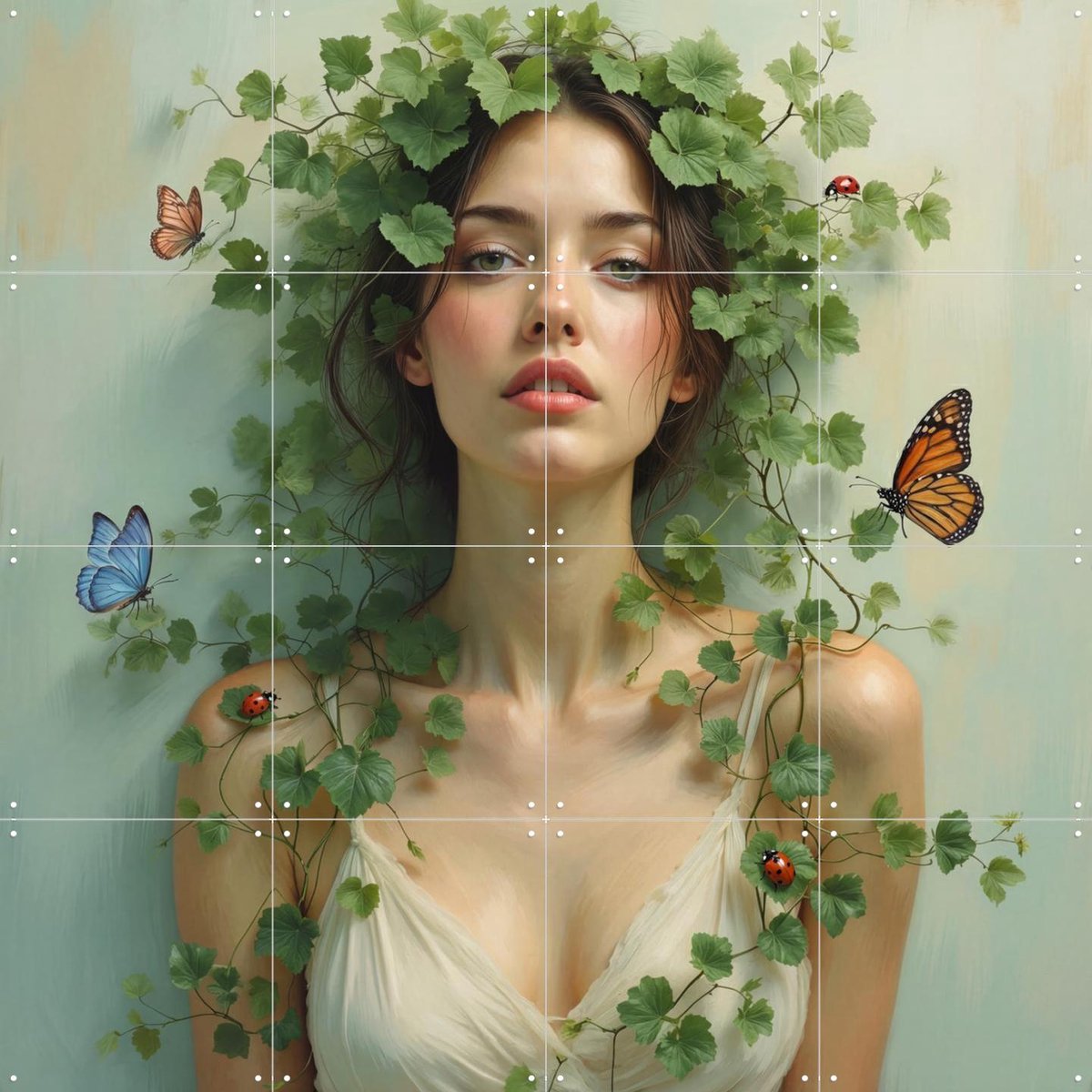 IXXI She in Living Green, IXXI Studio - 80 x 80 cm - Gratis ophangtool - Grote wanddecoratie en posters - Fantasierijk, Surrealisme, Slaapkamer