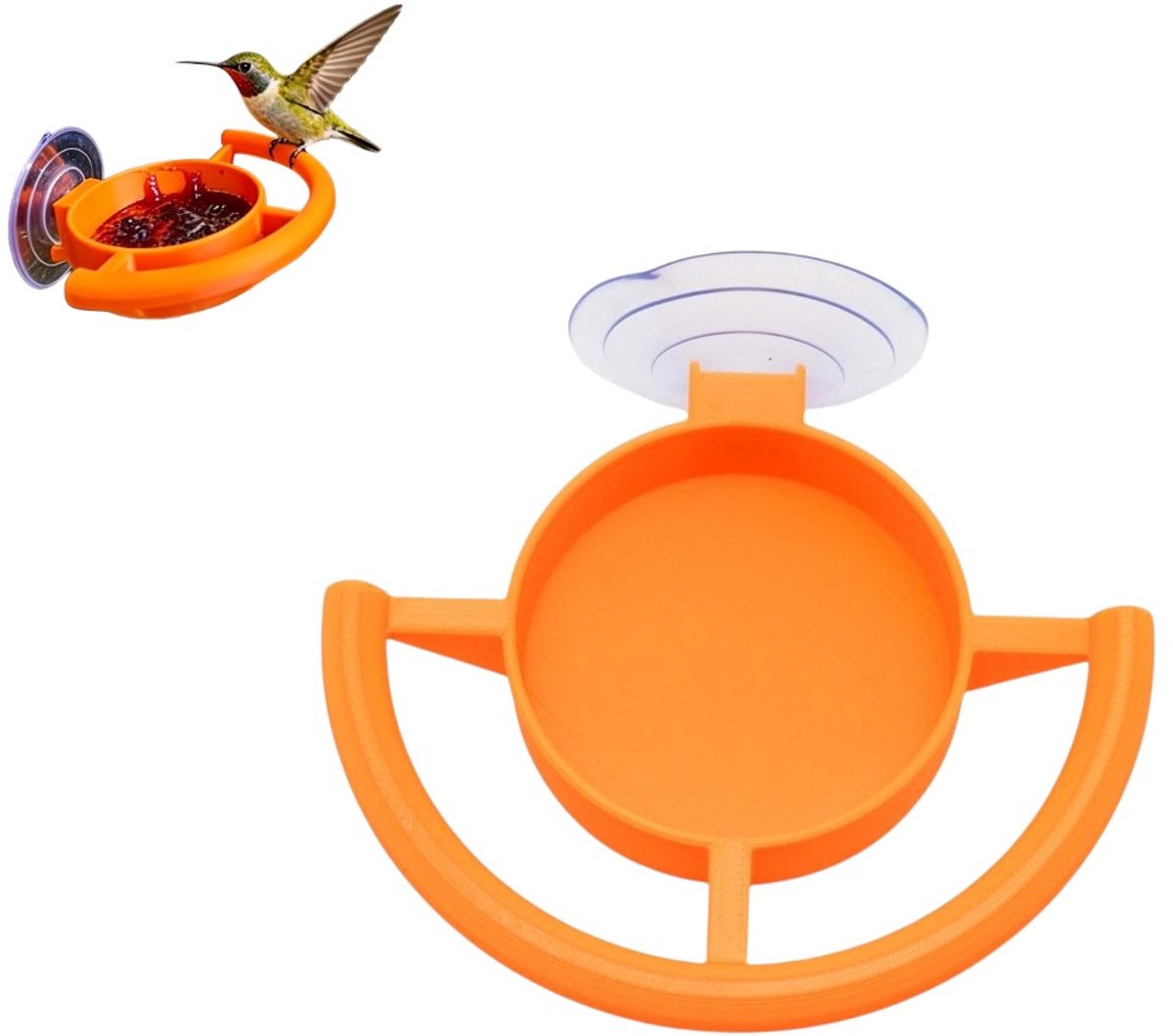 Oranje vogelvoederhuisje met zuignap voor aan het raam - Vogelvoederhuisje voor buiten - Geschikt voor thuis, tuin, terras, balkon en achtertuin - 12,3*11,3*2,4 cm