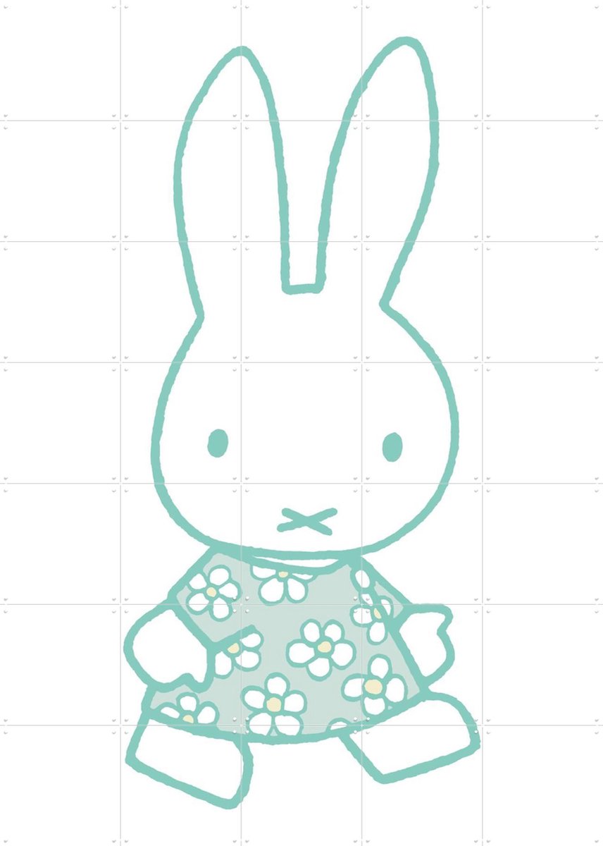 IXXI Nijntje Bloemetjes Jurk - Mint Groenn, Nijntje - 100 x 140 cm - Gratis ophangtool - Grote wanddecoratie en posters - Cartoonesk, Illustraties