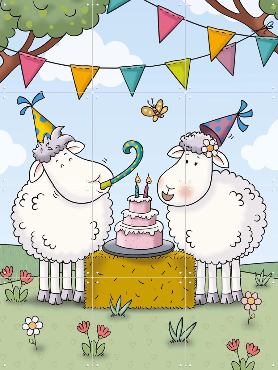 IXXI Mike & Molly vieren feest, Mike & Molly & Van Hoorne Studios - 60 x 80 cm - Gratis ophangtool - Grote wanddecoratie en posters - Fantasierijk