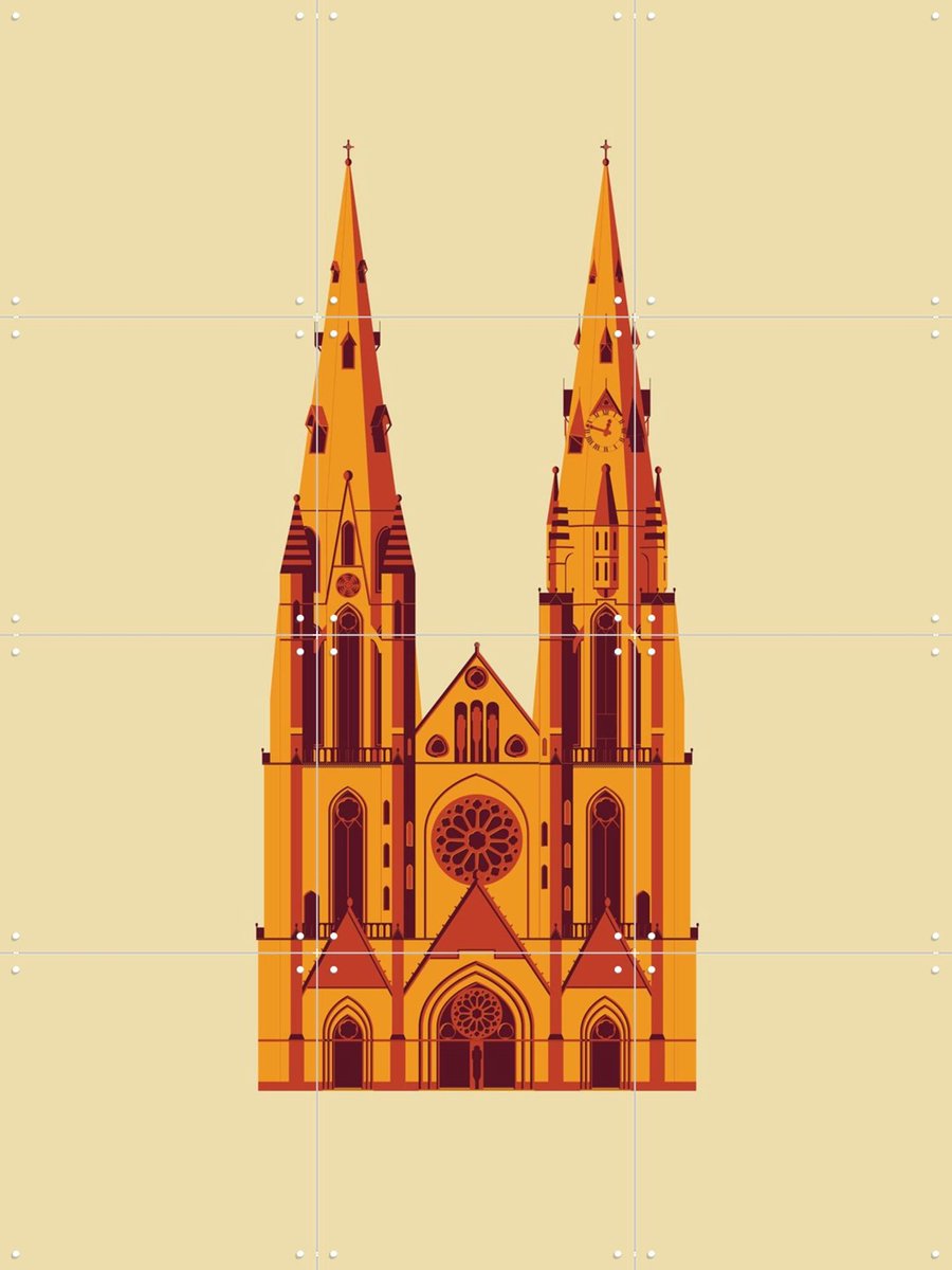 IXXI Sint Catharinakerk, Nieki van Diepen & Kunst in Kaart - 60 x 80 cm - Gratis ophangtool - Grote wanddecoratie en posters Gang, Studeerkamer
