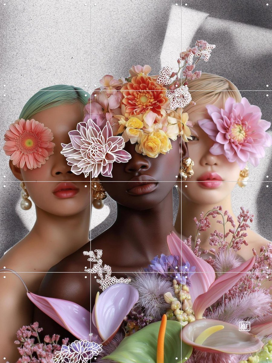 IXXI Too Many Flowers to See, Henriette Visscher - 60 x 80 cm - Gratis ophangtool - Grote wanddecoratie en posters - Kleurrijk, Gemengde Technieken