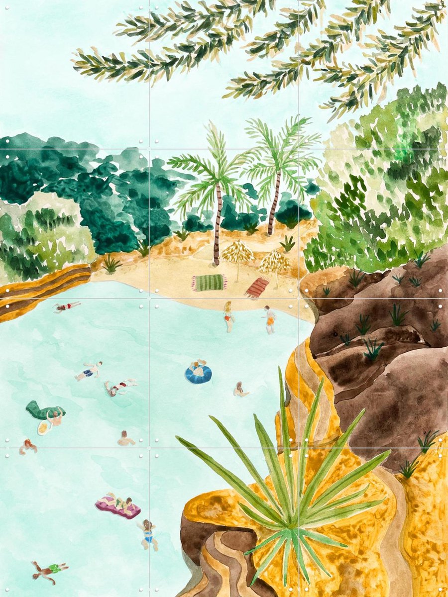 IXXI Cala Mallorquina, Palmartprints - 60 x 80 cm - Gratis ophangtool - Grote wanddecoratie en posters - Modern, Aquarel, Speels, Fantasierijk