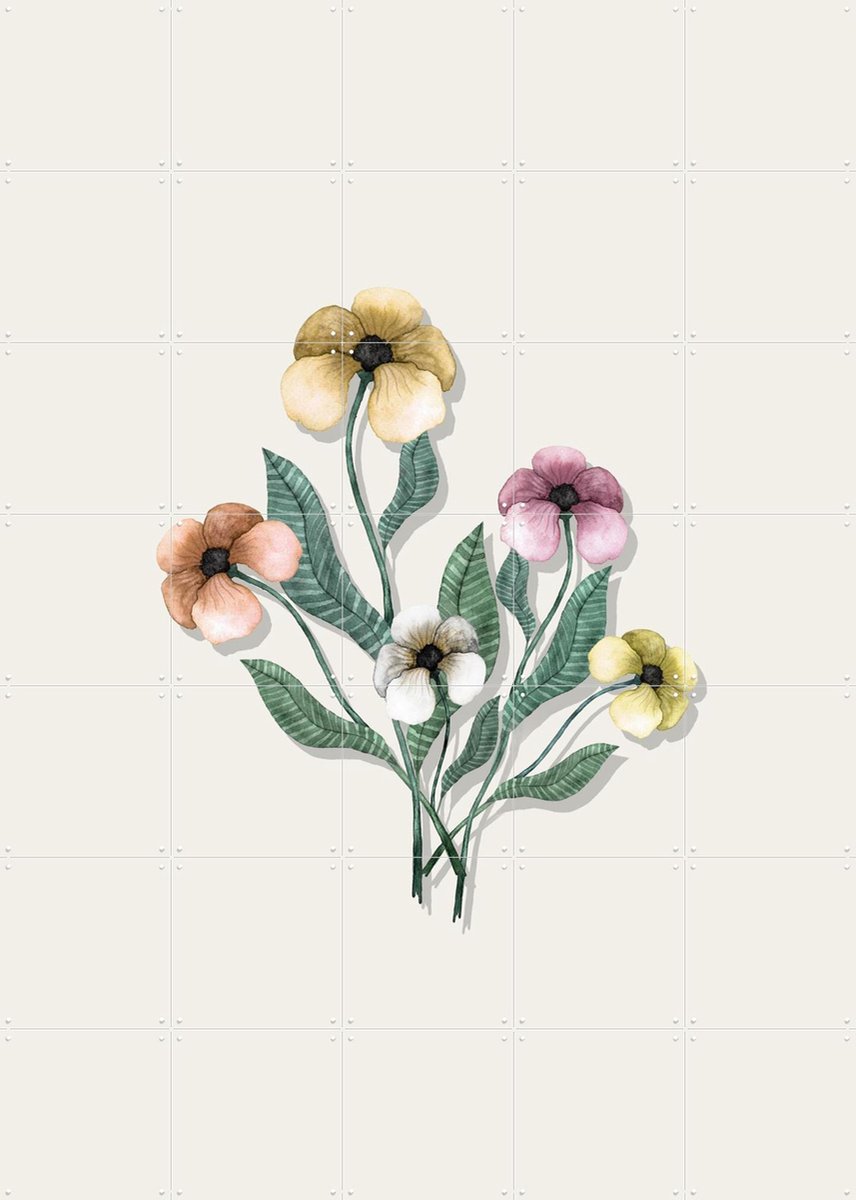 IXXI Pastel Flower Bouquet, Palmartprints - 100 x 140 cm - Gratis ophangtool - Grote wanddecoratie en posters - Illustraties, Slaapkamer, Woonkamer