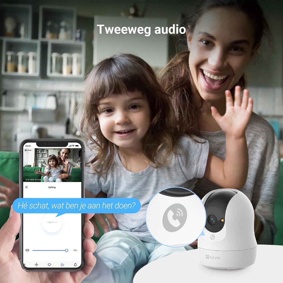 Beveiligingscamera binnen 4K WiFi Camera met kleurennachtzicht Mens & dierdetectie 360° draaibaar Tweeweg audio