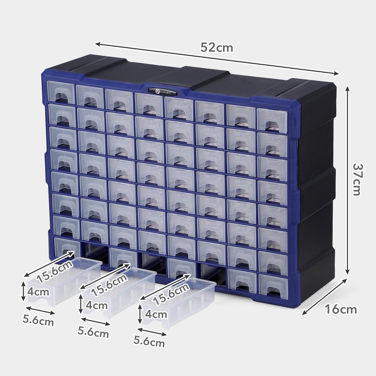Packaway ladekast - assortimentskast en opbergsysteem - 64 laden - blauw en zwart