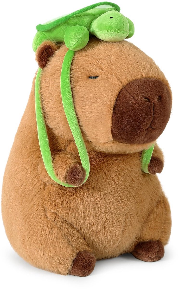 Casalora Capibara - Pluche Capybara Knuffel 30 cm - Zachte Pluche Knuffel met Met schildpadrugzak - Decoratieve Knuffel voor Kinderen
