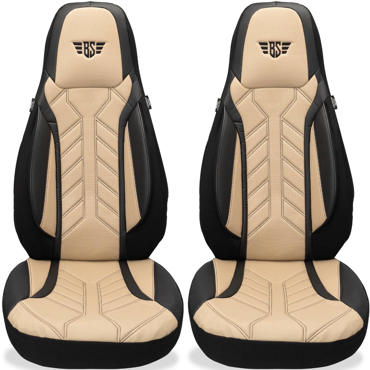Autostoelhoezen voor Renault Kangoo Bj 1997-07 – Stoelhoezen voor bestuurder en passagier in Zwart/Beige