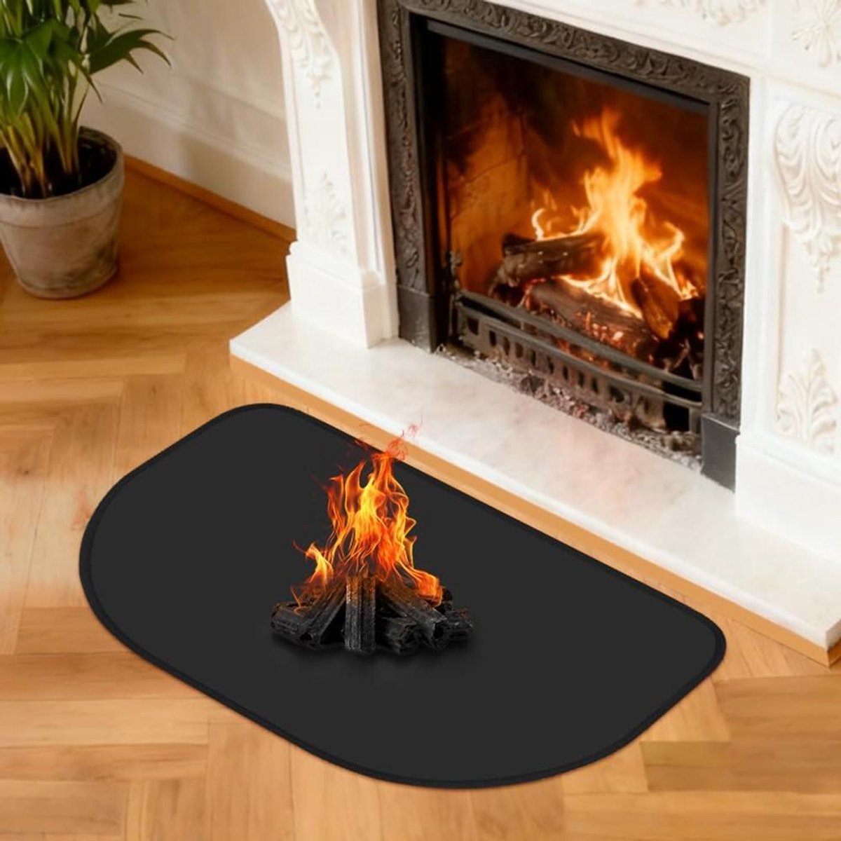 Vuurvaste Onderlaag - Haardmat Vonkbescherming - Vloer Beschermen - Hittebestendig tot 1200°C - 80 x 50 cm - Zwart