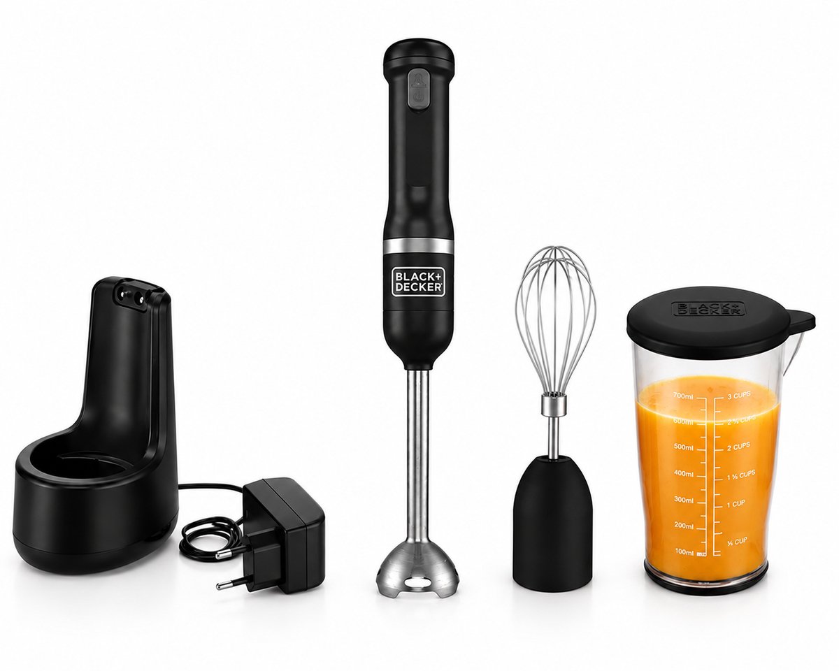 Black & Decker KitchenWand - 2 in 1 Draadloze Staafmixer set - 700 ml maatbeker - Garde - 5 Snelheden - Handmixer - Zwart - BCKM1012KB-QW