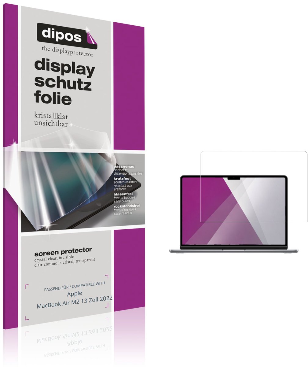 dipos – 2x Beschermfolie geschikt voor Apple MacBook Air M2 13 Inch 2022 | Krasbestendige & heldere Screenprotector Ultra-Thin