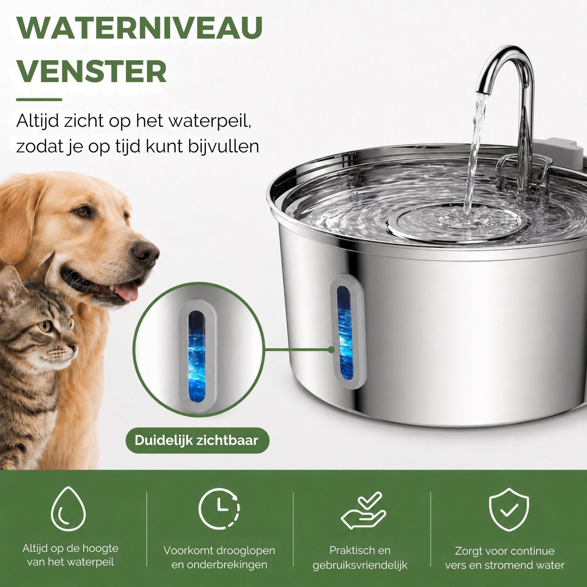 Caryota Drinkfontein Kat - Waterfontein met Venster - Waterdispender - Drinkbak Honden - Extra Stil < 20 dB - Kattenfontein 3.2 liter - BPA-vrij thumbnail 2