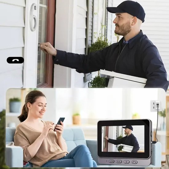 Draadloze Videodeurbel - Videodeurbel met Monitor - 4,3-inch IPS-Kleurenscherm - Infrarood Nachtzicht met 70° Kijkhoek - Tweerichtings-Video-intercom - SD-Kaartopslag tot 256 GB - Voor Voordeur, Appartement en Woning — afbeelding 4