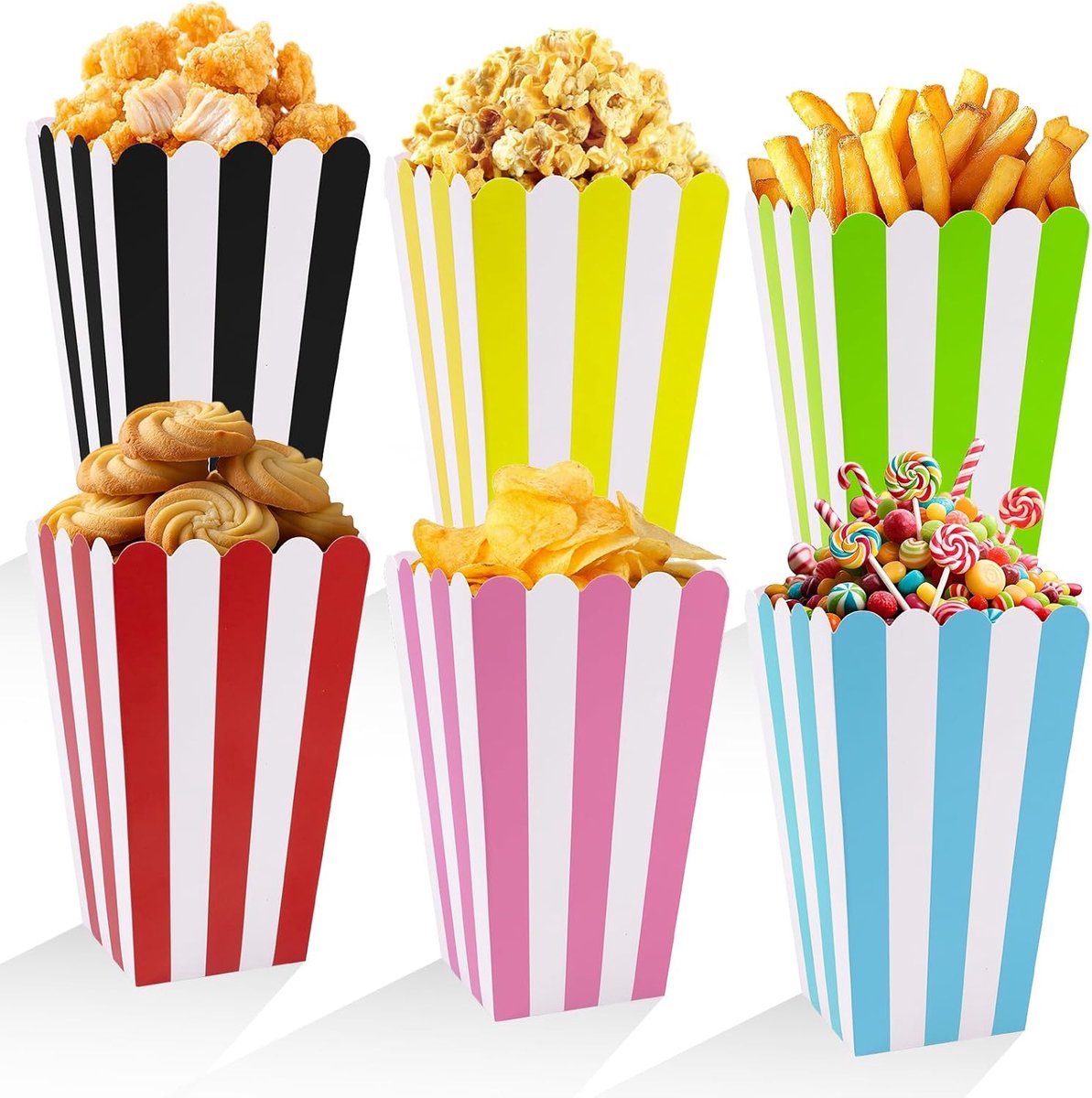 SnelShoppen - 60 Stuks Kleine Popcorn Dozen Popcornboxen in 6 Kleuren Hittebestendig Karton voor Filmavonden, Verjaardagsfeestjes, Bioscoop en Carnava