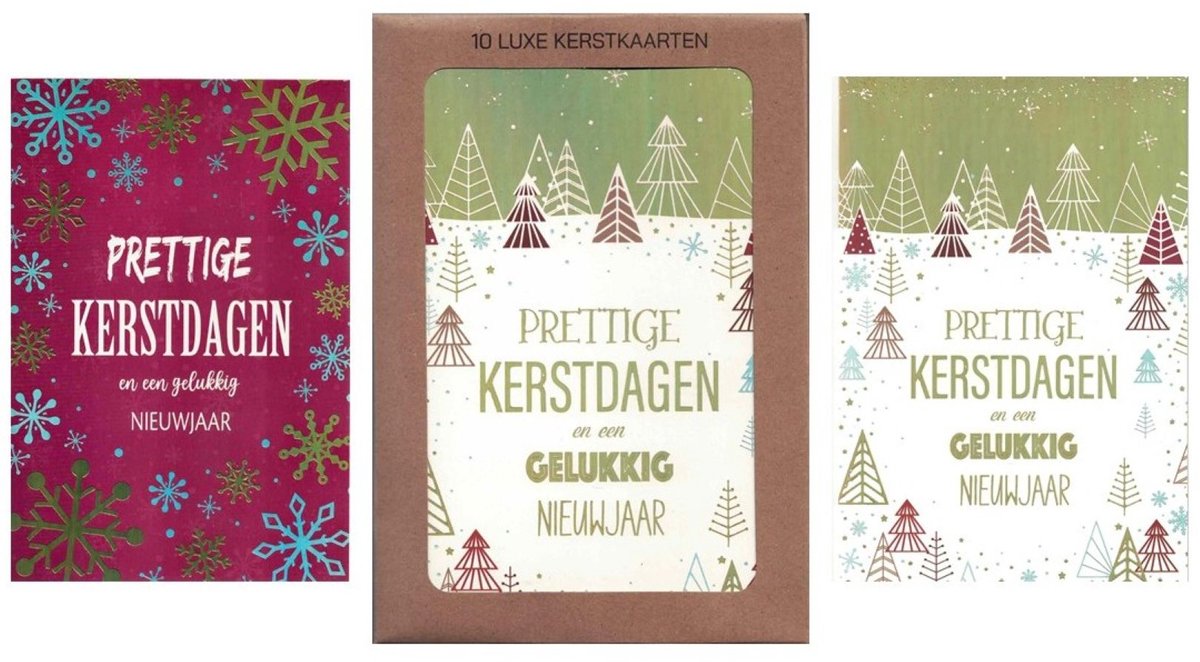 Kerstkaarten - wenskaart - 10 luxe kerstkaarten - 2 dessins - kerstkaart met goudfolie