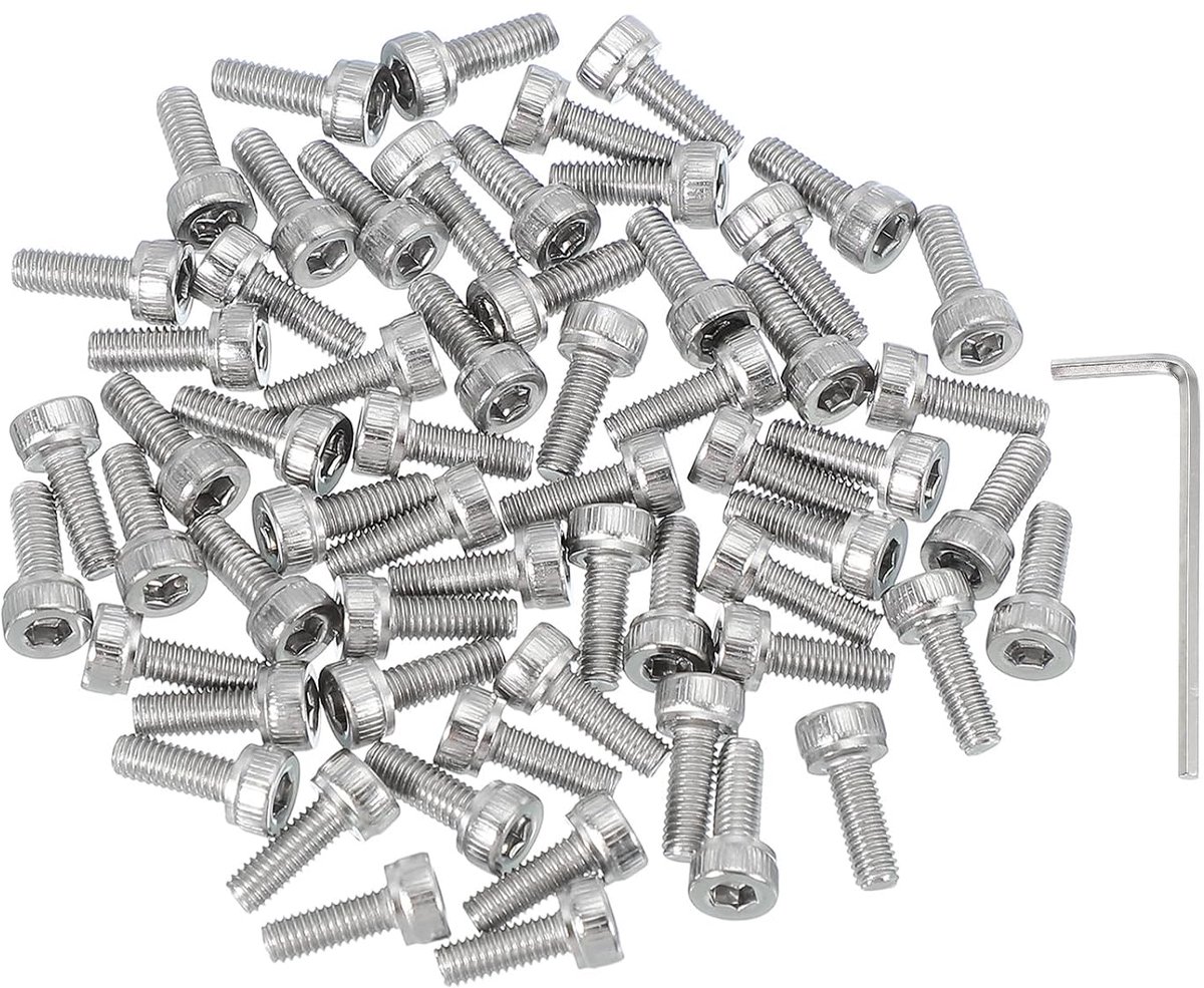 60 stuks M3 x 8 mm zeskantschroeven van roestvrij staal 304 met inbussleutel, volledige schroefdraad