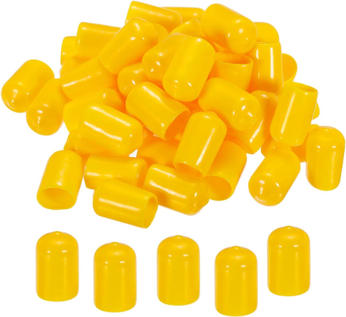 sourcing map Rubberen eindkappen, 100 stuks, 12 mm, pvc, vinyl, schroeven, schroefdraad, beschermers, ronde draad, plankdoppen voor schroeven, bouten, buisleiding, hekpalen, geel