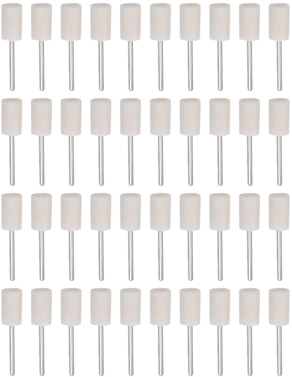 40 stuks wollen vilt-montage-mandrel-punten 10 mm kop 1/8 inch schacht cilinder polijstbits bramen vilt polijstwiel voor draaigereedschap