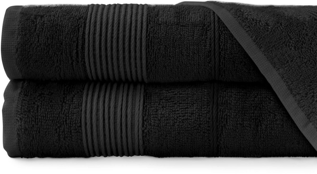 Moreno Luxe Handdoek 50x90 cm - Bamboe & Katoen - Zwart met Subtiele Sierboord - Antibacterieel & Hypoallergeen