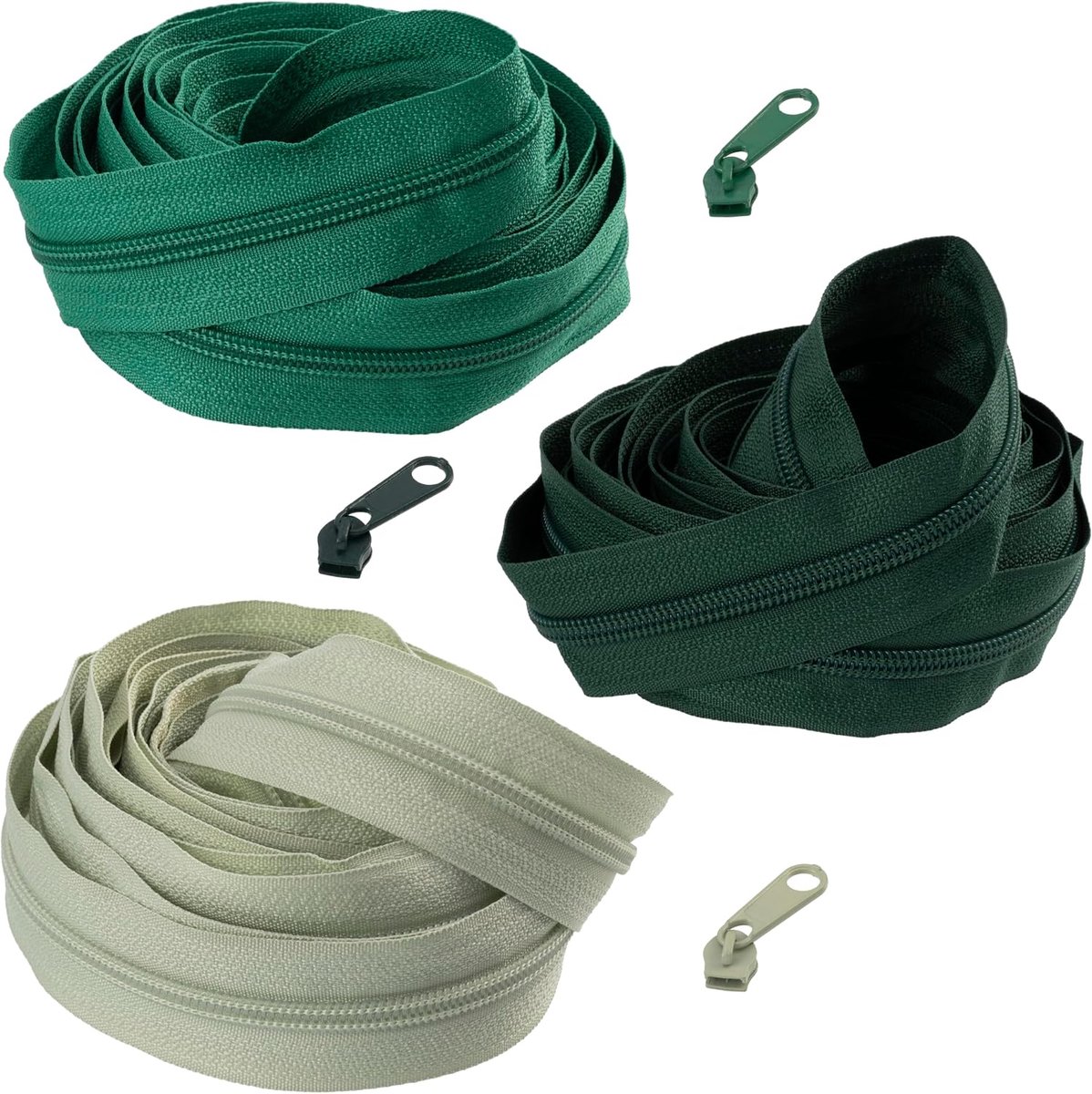 - Spiraalrits kit 3x5 m N°5 hoofdkleur groen + 45 metalen schuivers N°5 zonder vergrendeling – naaien hobby creatief project decoratie