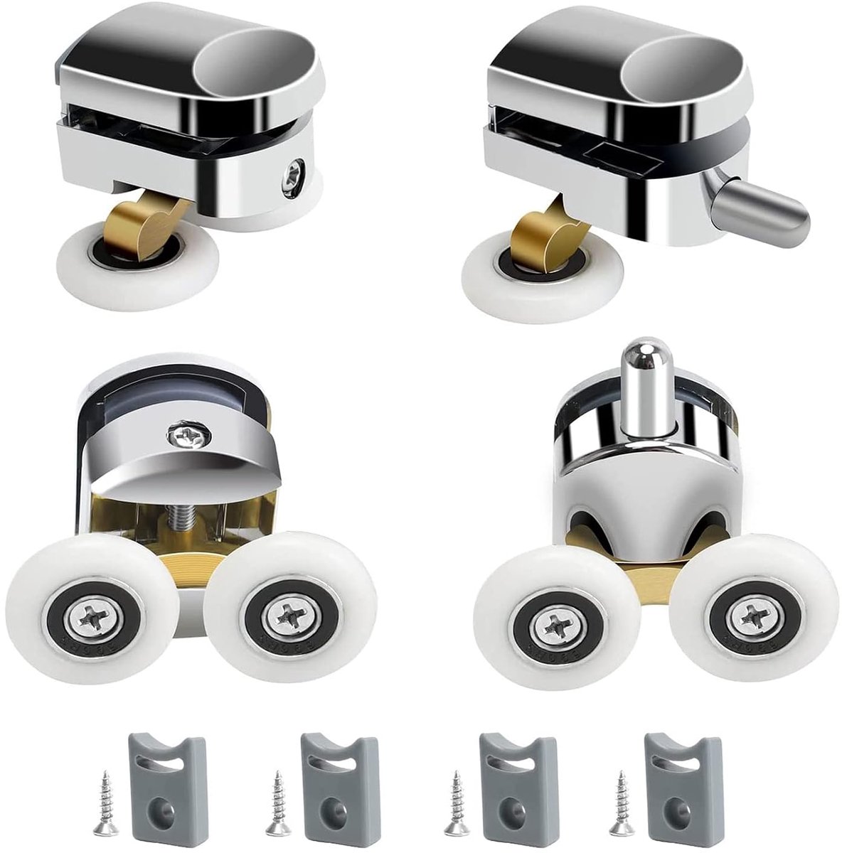 Douchedeurwielen, 25 mm diameter douchedeur rollen reserveonderdelen, geschikt voor glas, 4-6 mm, thuis badkamer DIY onderdelen (2 bovenste en 2 onderste rollen)