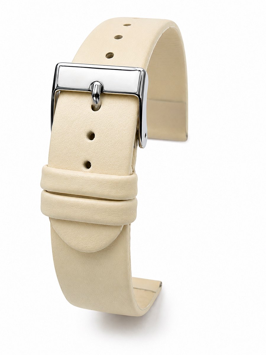 Horlogeband-horlogebandje-Crème-14mm-Echt Leer-Recht-Glad-CRÈME-Soepel-Zacht-Leer-14 mm