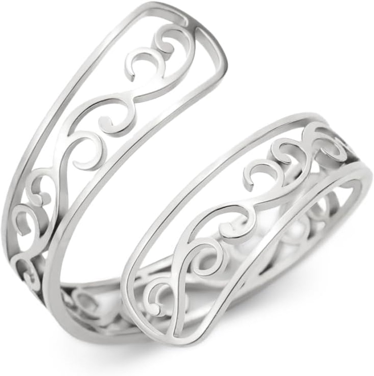 Keltische hartvormige ring, filigraan bloemenring voor vrouwen, roestvrij staal, casual sieraden, verstelbare wikkel, open ring voor vrouwen