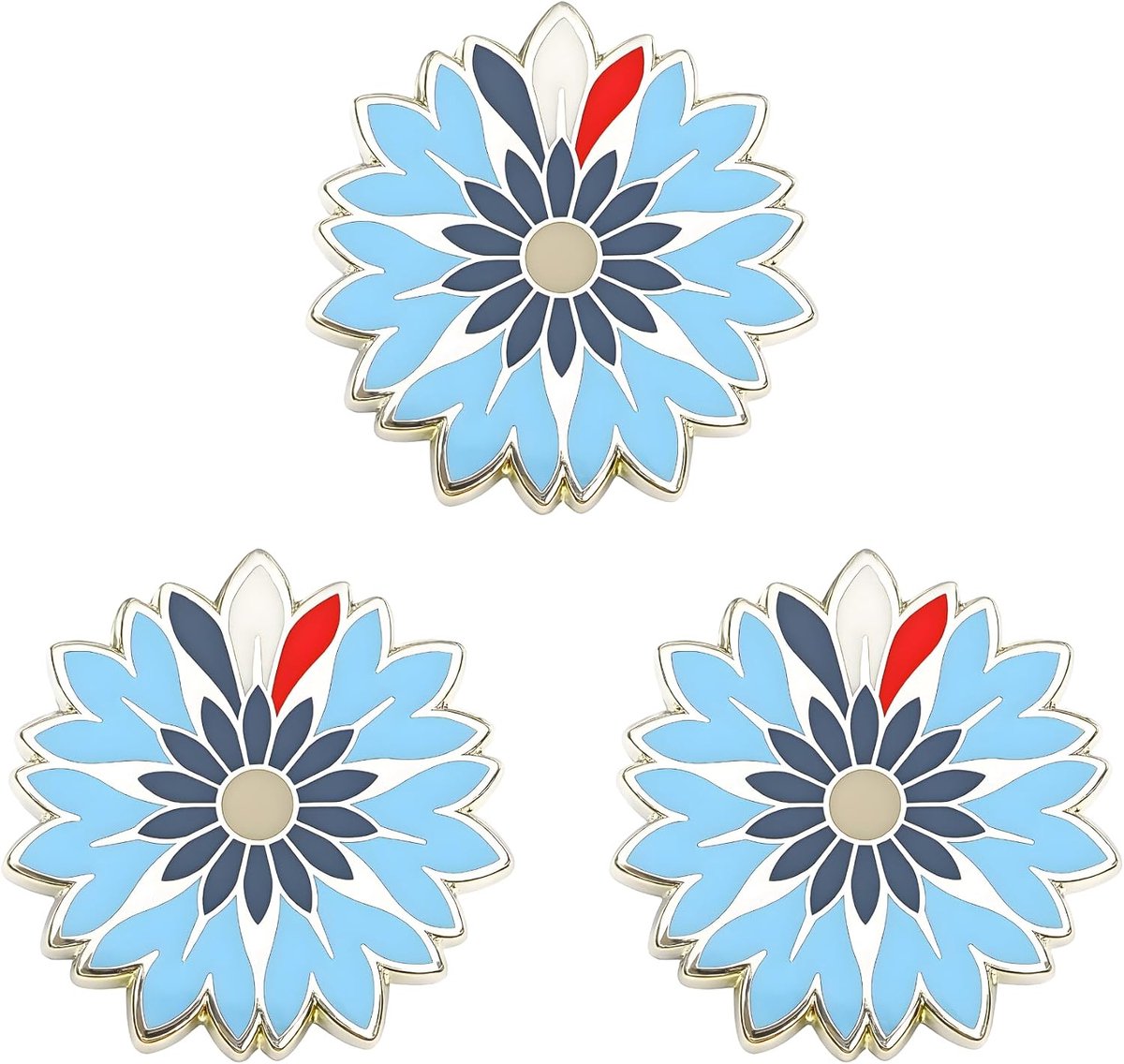 Set met drie dennen, korenbloem, broche voor heren, broche voor heren, sterspelden, herenkostuum, driekleurige grenen, zilverkleurig