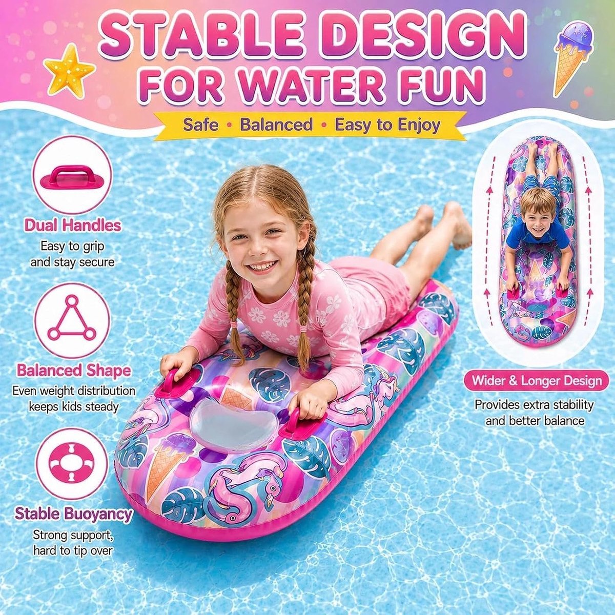 Luchtmatras voor kinderen, opblaasbare zwemplank, voor zwembad, strand, zee, zomer