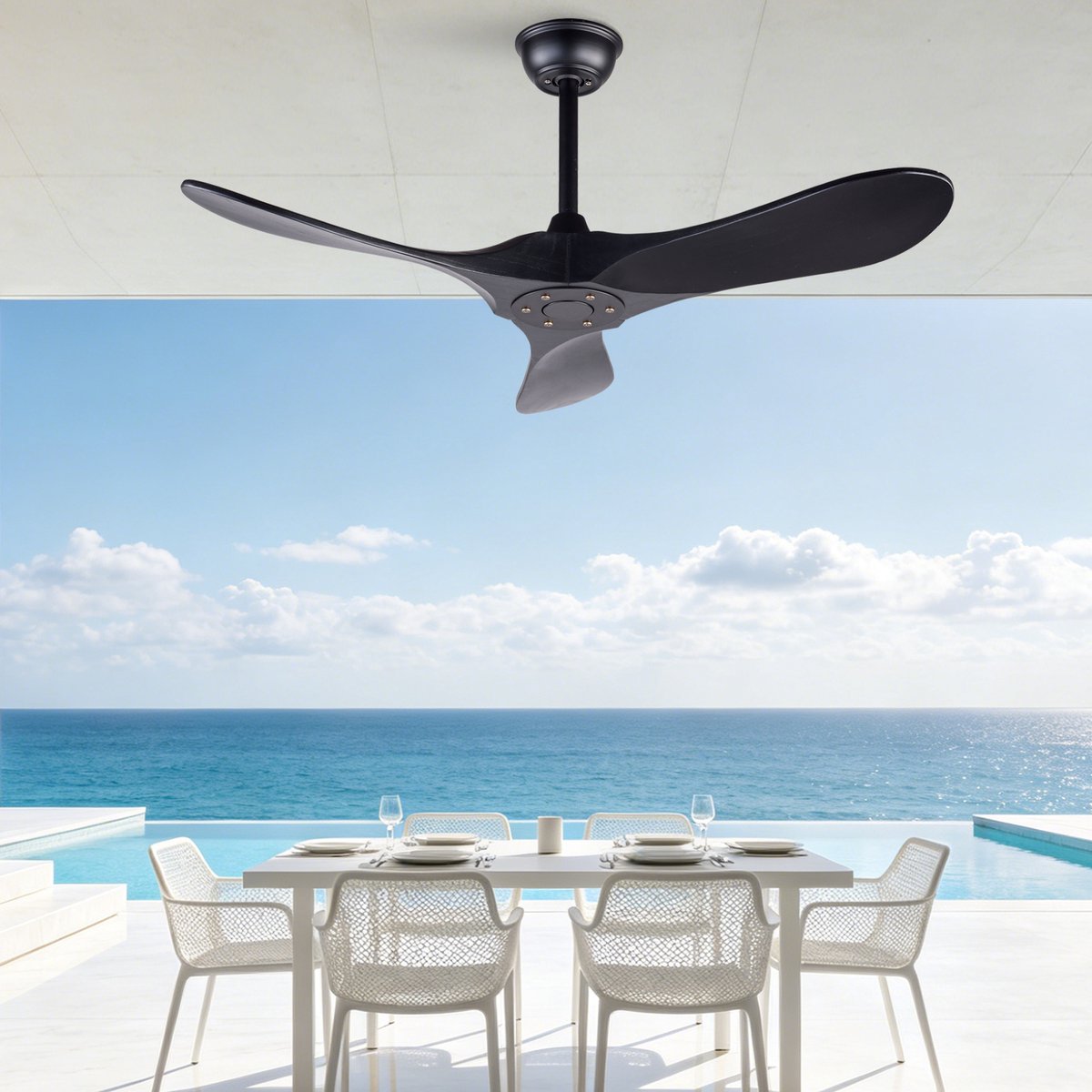 Plafondventilator 42 inch in zwart met modern design en zonder verlichting - afstandsbediening - 6 snelheden - omkeerbare functie - 3 massief houten bladen - snelheidsgeheugen – foto 2