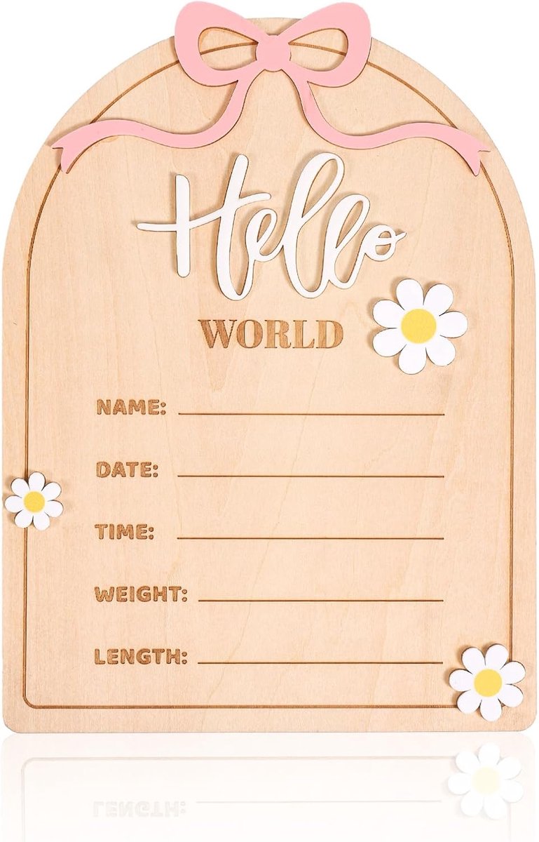 Geboorteaankondigingsbord 3D-madeliefje - Roze strik - Houten baby welkomstbord - Perfect voor fotoshoot - SnelShoppen