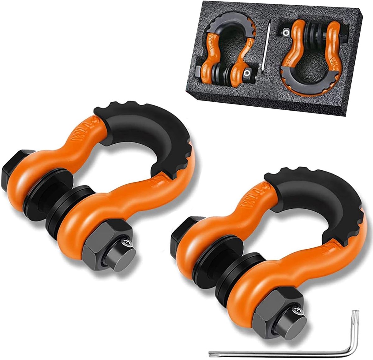 aanhangerlus 3/4" D-ringsluiting (2-pack) 45.000lbs/20,4T breukvastheid, met 7/8" pin en anti-diefstal veiligheidsschroeven, de tractiecapaciteit is 10.471 pond (4,75T) (oranje)