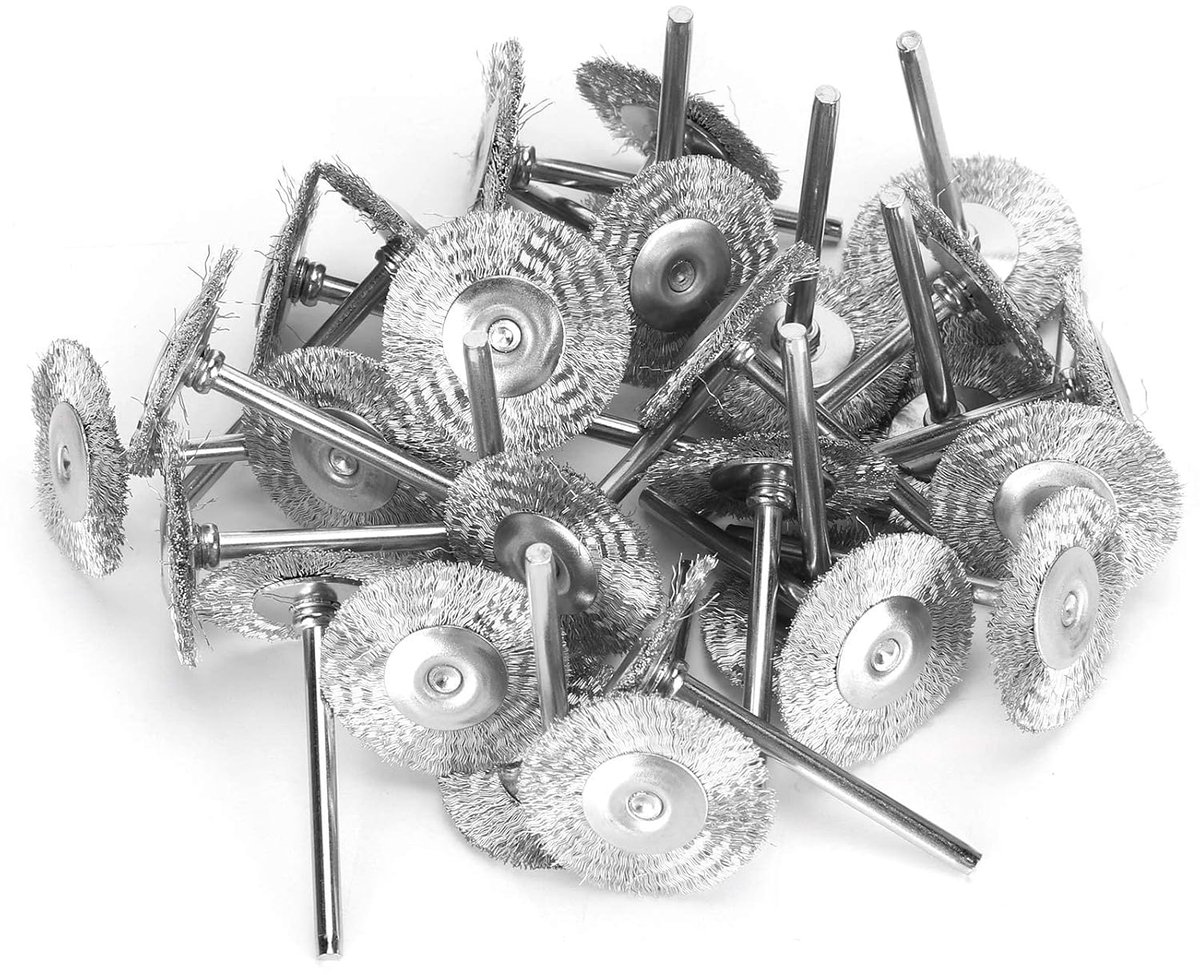 30 Stks Draad Borstels Set, Messing Staal Draad Borstel Polijsten Wielen Volledige kit voor Rotary Tools (Roestvrij staaldraad)