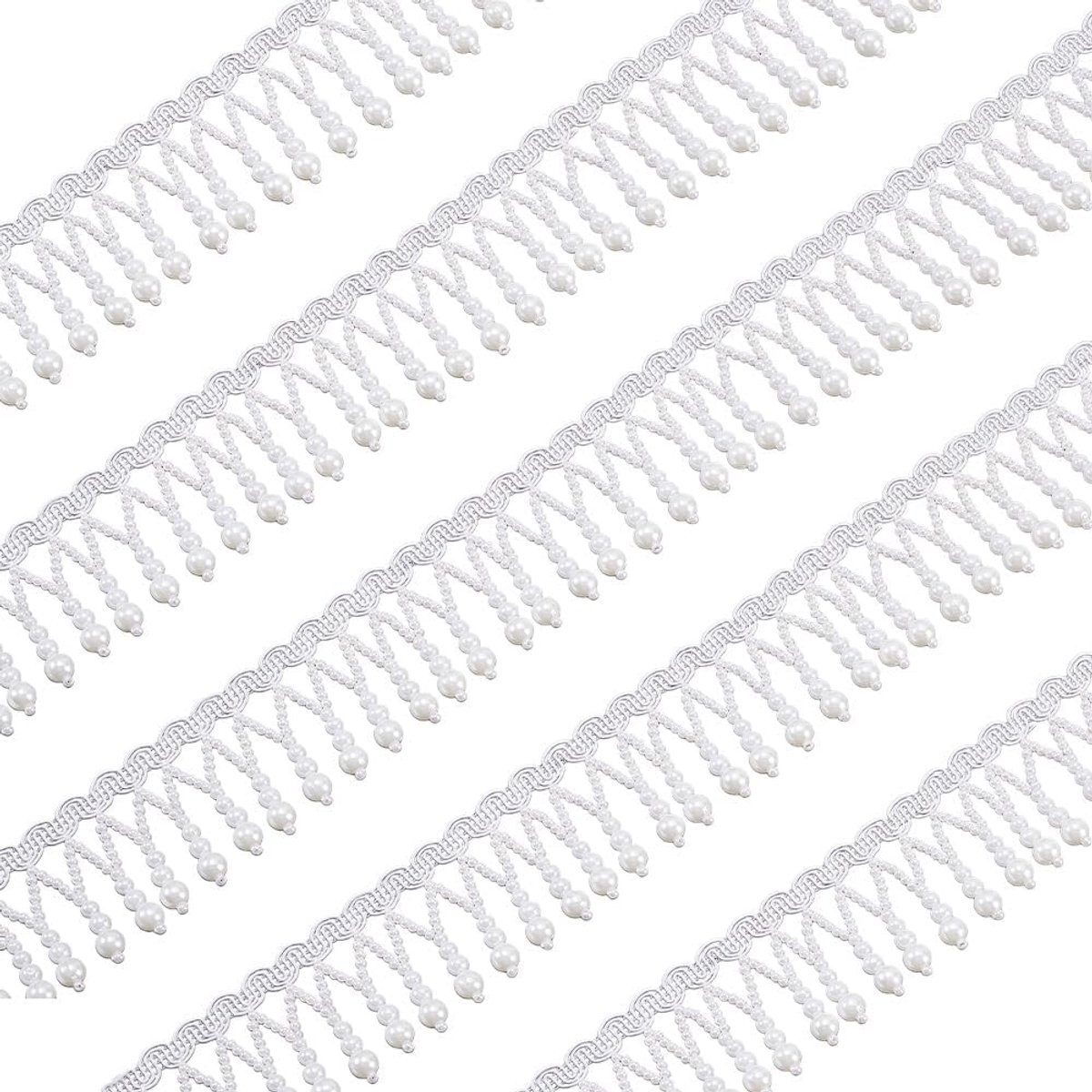 5 Yards Wit Kant Lint Met Kralenkwast 3,7 / 20 cm Kralenkwast Franje Bezet Parelfranjes Kwastjes Kanten Band Polyamide Kunststof Kralen Bezet