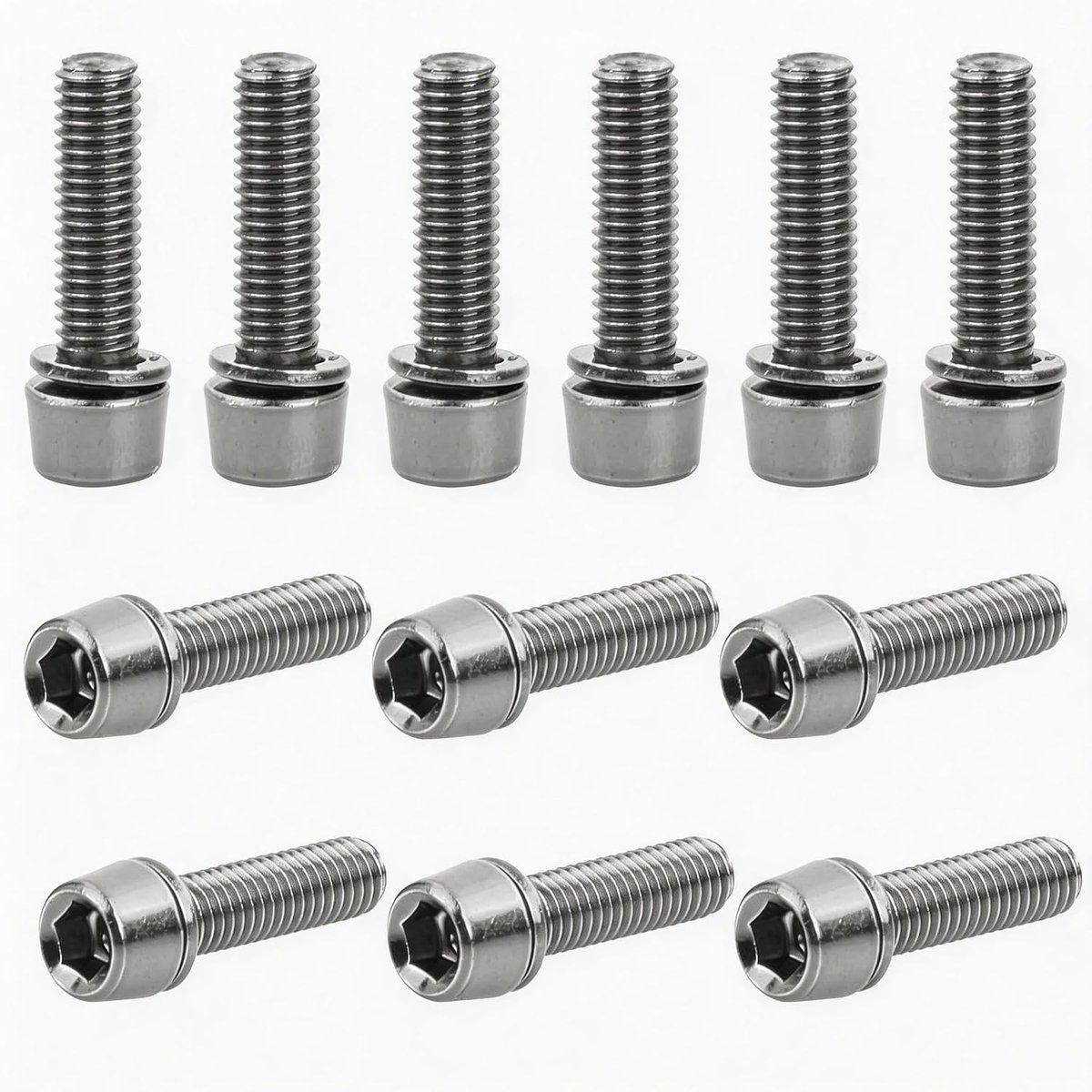 Schroeven, M5 x 18 mm, binnenzeskant, cilinderschroeven van roestvrij staal, met sluitringen, voor stuur, zadelpen, flessenhouder, zilver