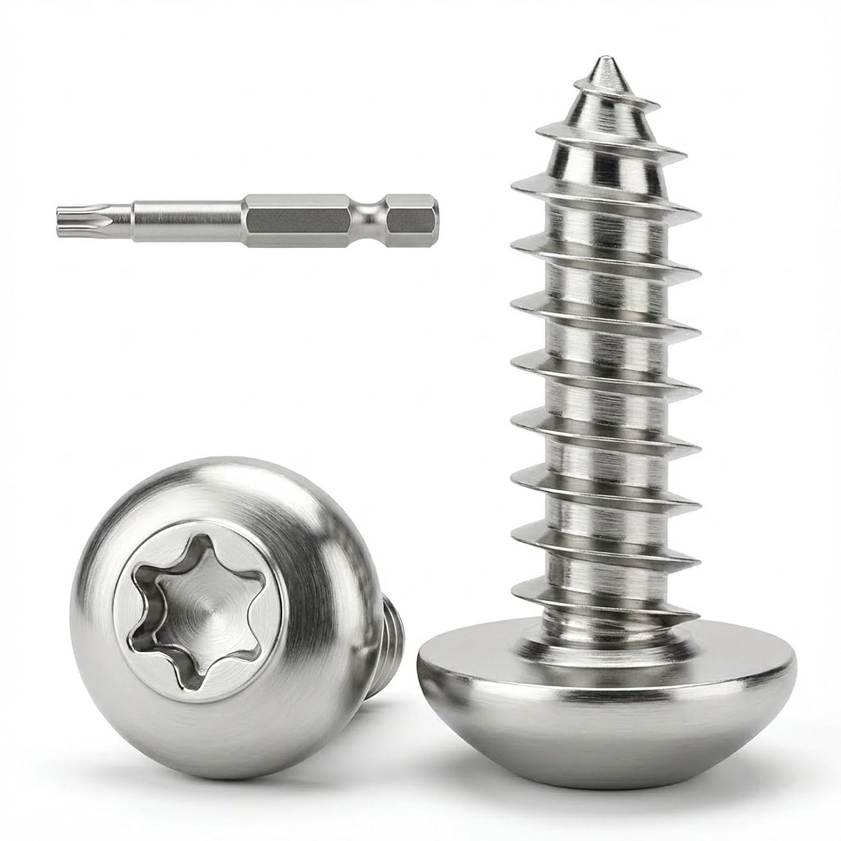30 stuks plaatschroeven Torx M4 x 16 mm, zelftappende schroeven roestvrij staal A2 V2A, houtschroeven lenskop volledig schroefdraad met bit