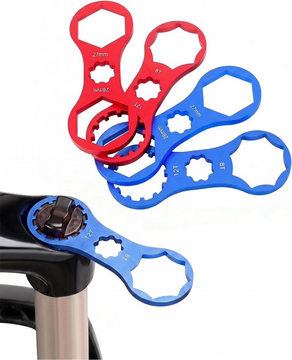 MTB-vorkgereedschap, set van 4 (2 blauw + 2 rood) voor SR Suntour XCR/XCM/XCT/RST, nauwkeurige demontage/montage van doppen en onderhoud.