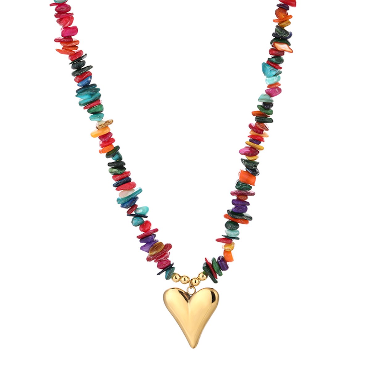 Kralenketting met Hartje – Kralen Ketting met Hartje Strand - Beach – RVS - Regenboog