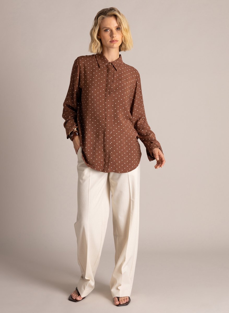 YEST Samira Tops - Mocca Brown/Off Whit - maat 46