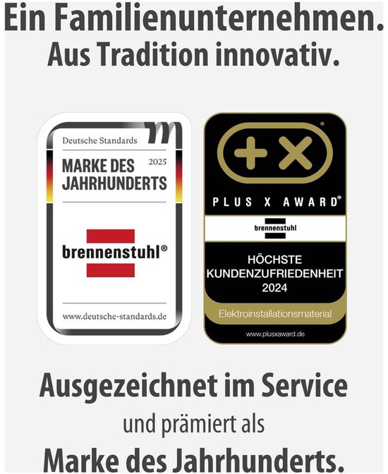 Certificaten 'Marke des Jahrhunderts' en 'Plus X Award' voor Brennenstuhl.