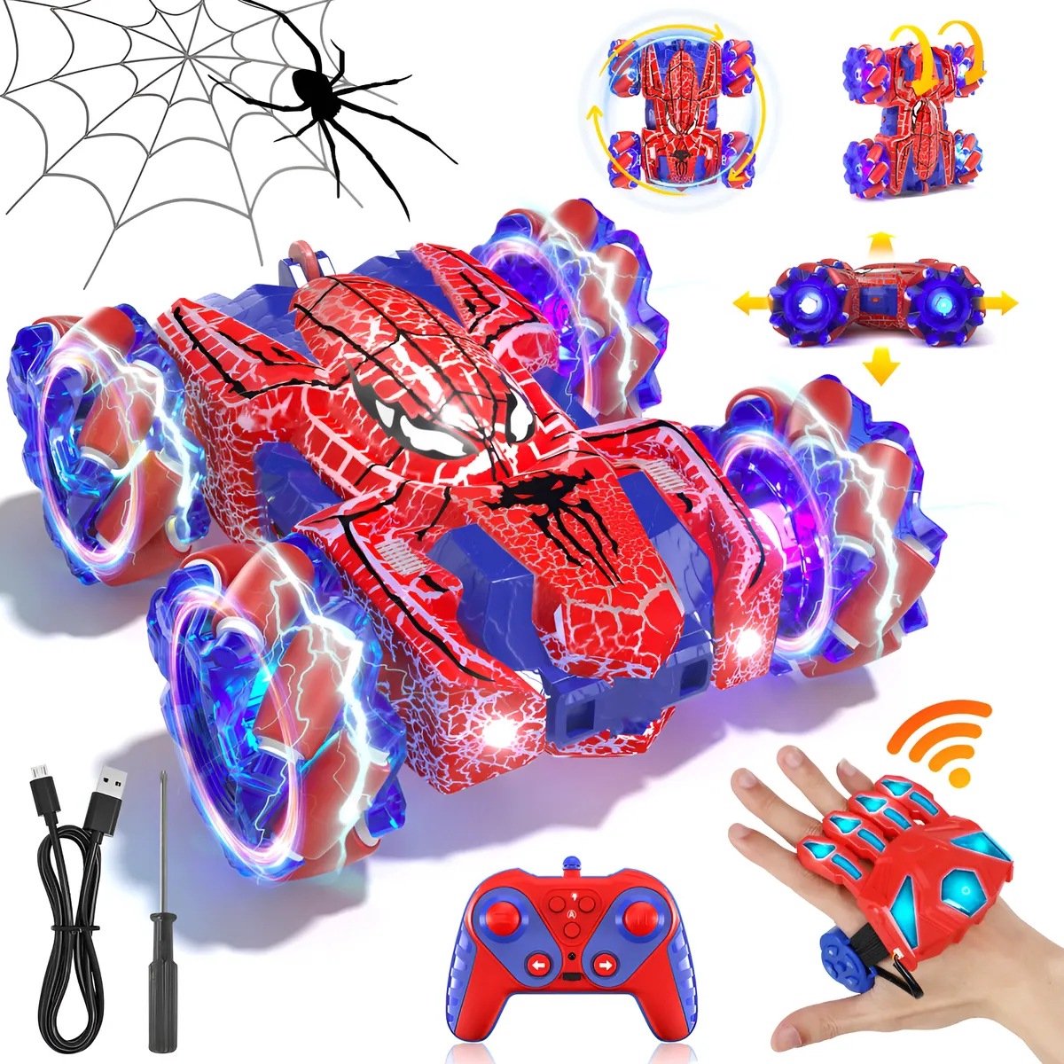 Sogiol RC Bestuurbare Auto - RC Voertuigen - RC 360 Stuntauto - Hand + Handpad Afstandsbediening- rood