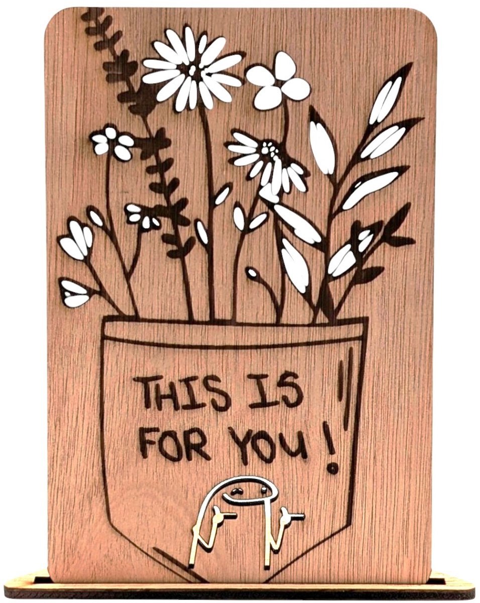 Vilewoods Houten Wenskaart – This Is For You Bloemen – Inclusief Envelop – Handgemaakt