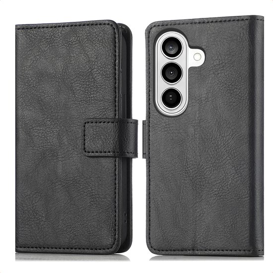 Vue fermée et ouverte d'un étui de téléphone noir.