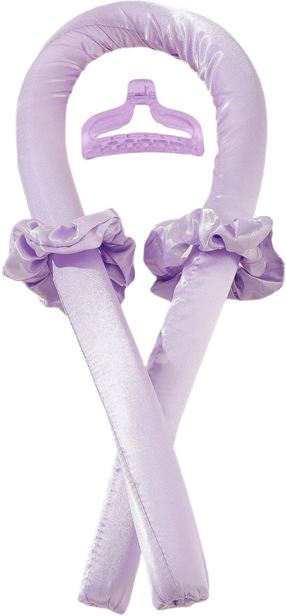 Deze 4-delige set met hittevrije krultang bevat een zachte en comfortabele krultang, twee haarelastiekjes en een haarclip, perfect voor het krullen van je haar 's nachts of voor dagelijks gebruik,Paars,4件套