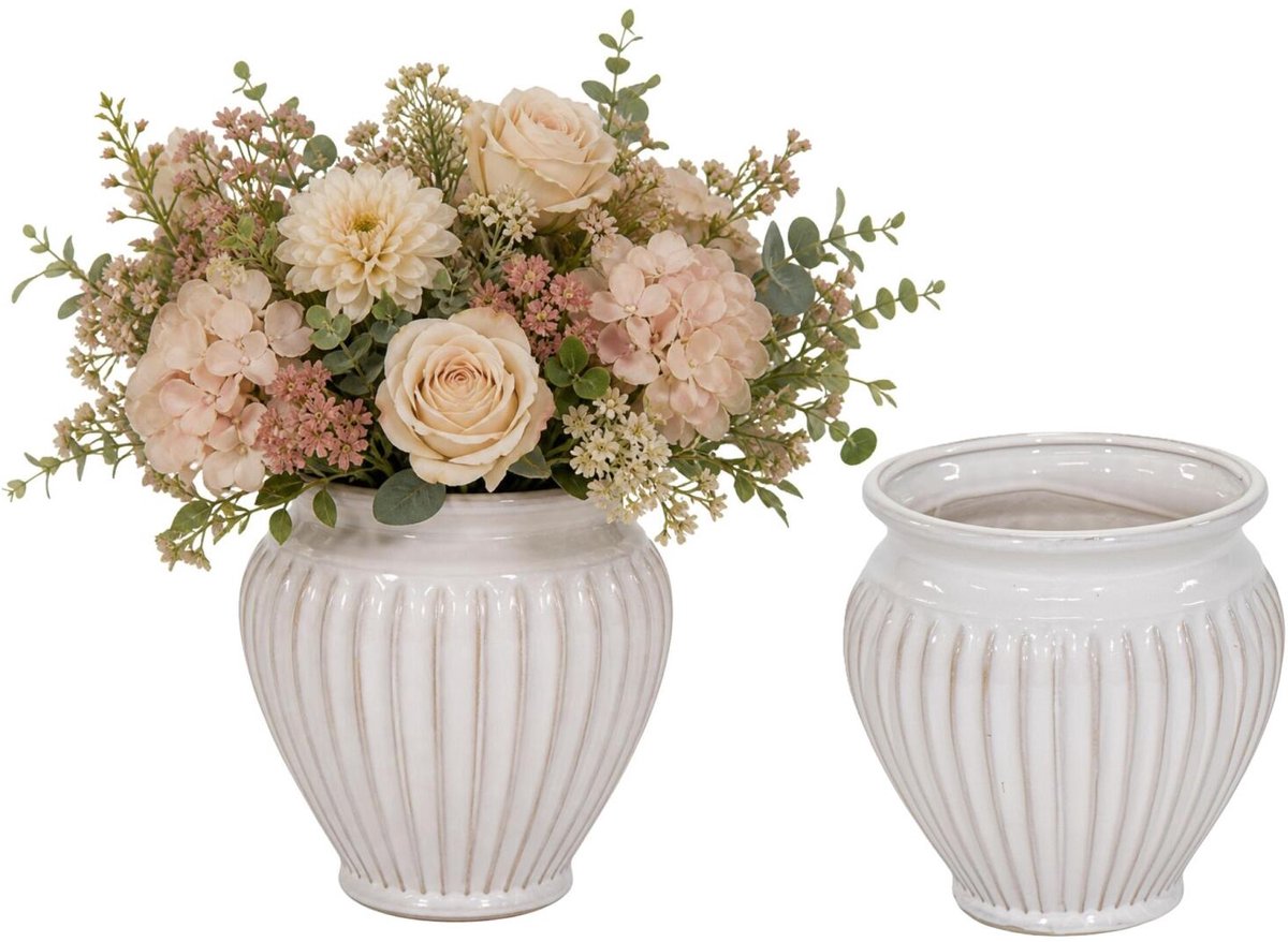 Mega Collections bloempot / plantenpot Roma - 2x - wit - terracotta - 24 x 24 cm - klassiek - stijlvol