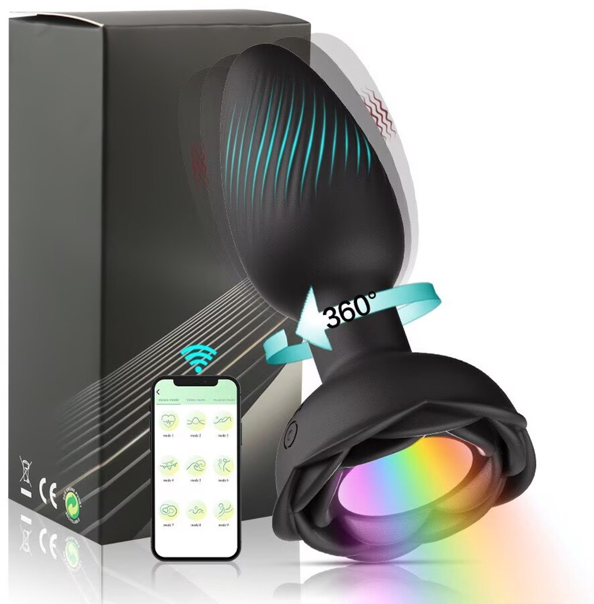 Lzwintrading - Buttplug Vibrator met App Control - 360° Rotatie Functie - Vibrators voor Vrouwen & Mannen - Prostaat Stimulator -Butt Plug met 9 Vibratie Standen - Sex Toys voor Koppels - Anale Speeltjes - Vibrerende Buttplug met Lichtkleuren