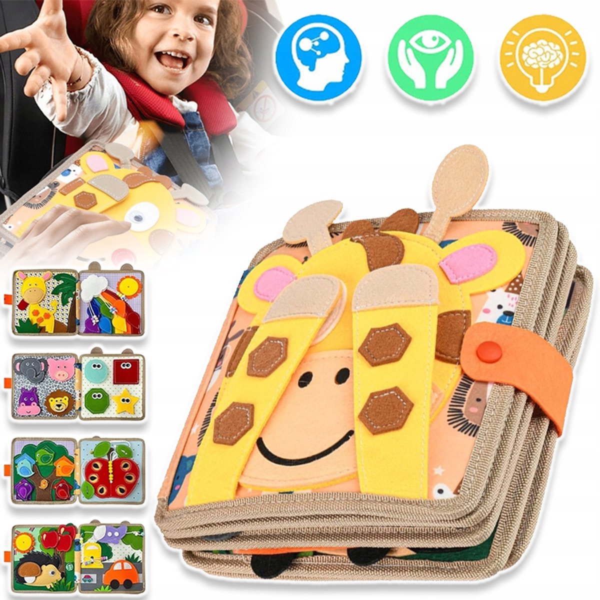 Leerzaam Vilten Boekje - Puzzelbord Met 8 Pagina's - Rijke Kleuren En Verschillende Patronen - Ontwikkelt Zintuiglijke En Taalvaardigheden - Perfect Cadeau Voor Peuters