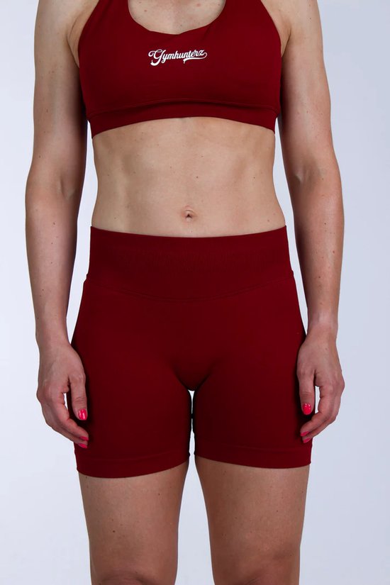 Gymhunterz Sport Short - Scrunch Short Dames - Sportbroek - High Waist - Kleur Bordeaux - Maat M van Gymhunterz — afbeelding 3