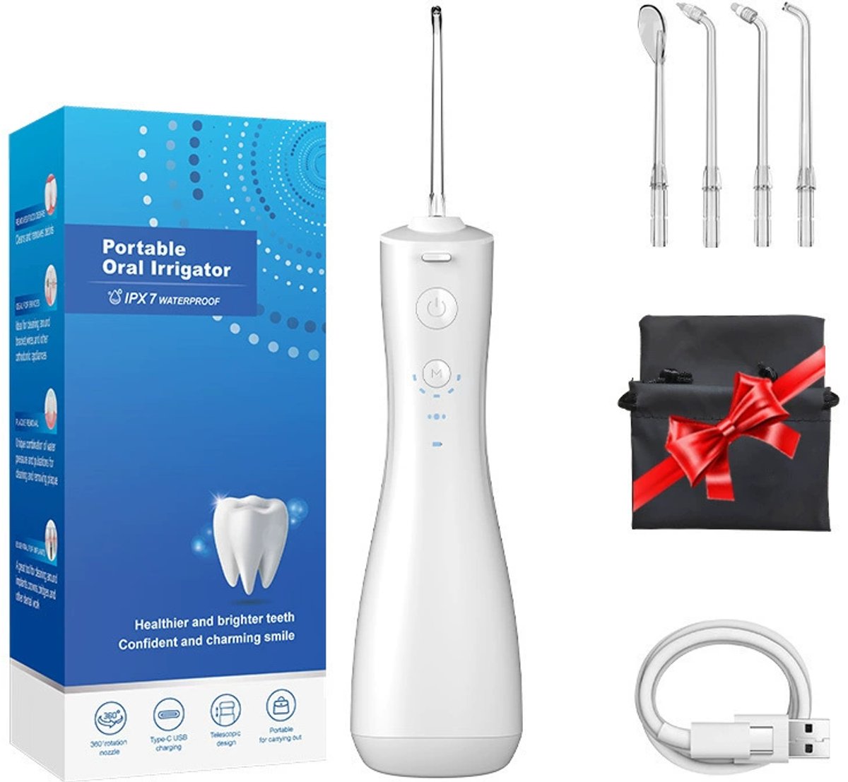 Draadloze Waterflosser – 6 Modi en Oplaadbare Mondirrigator – IPX7 Waterdicht – Tandenreiniger met Waterstraal – Waterflosser voor Thuisgebruik – Geschikt voor Orthodontische Apparaten en Bruggen