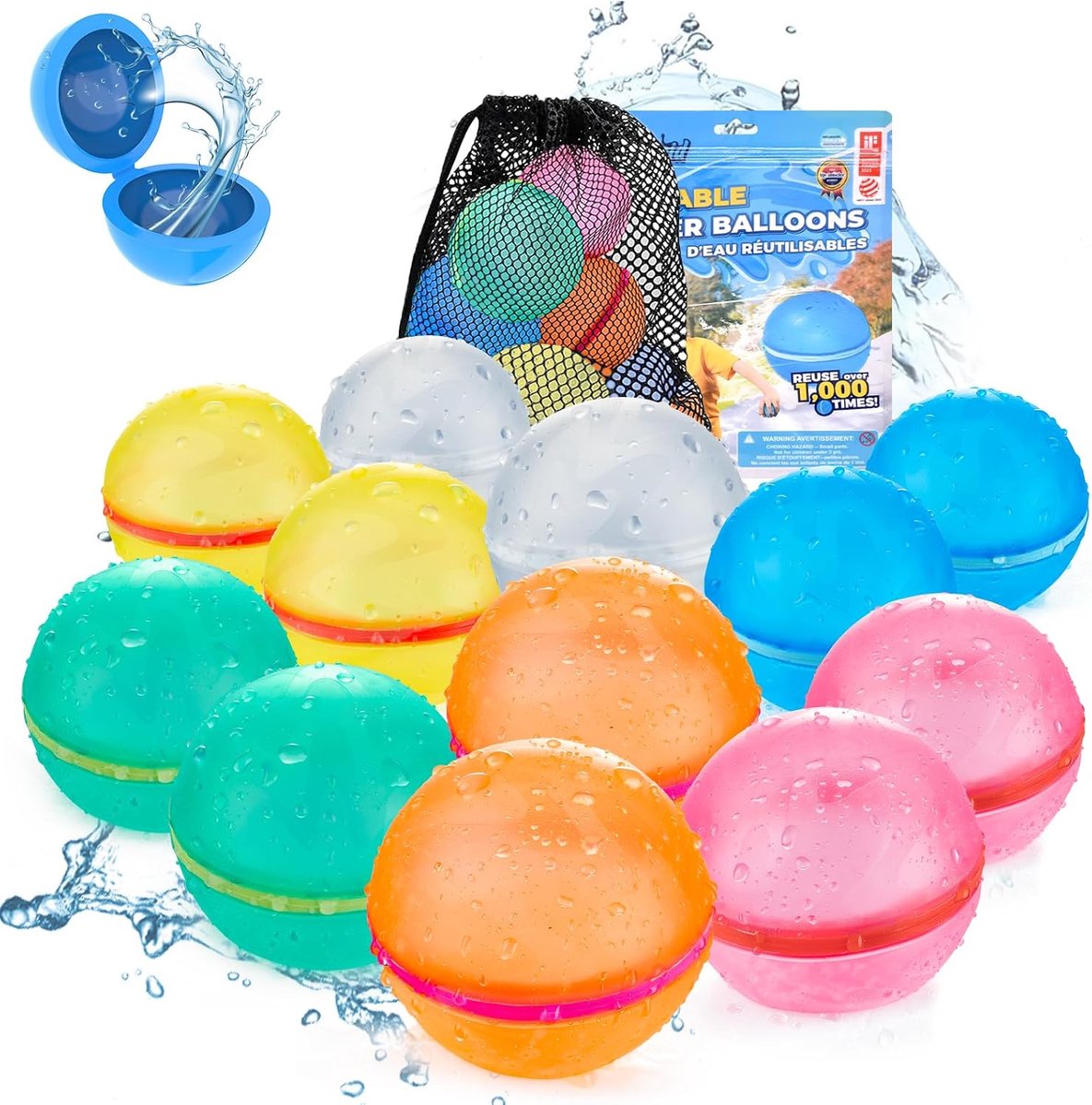 Herbruikbare Waterballonnen - Set van 12 - Magnetisch & Zelfsluitend - Siliconen Waterbal Hervulbaar - Buitenspeelgoed voor Zomer - Waterspeelgoed voor Kinderen en Volwassenen - Inclusief Opberg Netje - SOLLBRY®
